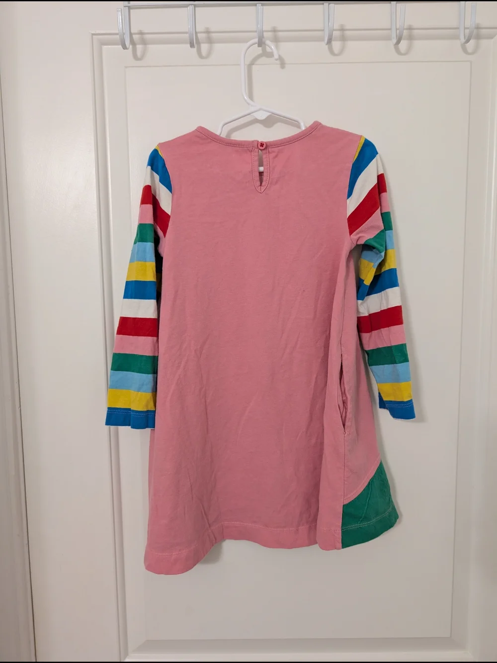 Mini Boden Pink Rainbow Striped Farm Animal Tractor Applique Long Sleeve Dress - Picture 4 of 4